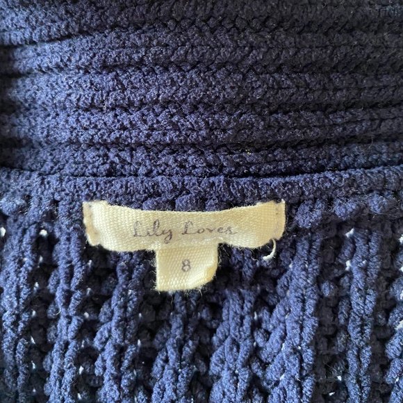 LAST DAY!  LILY LOVES Size medium (fits 8-12) Navy Blue Heavy ribbed Cardigan - Picture 8 of 9